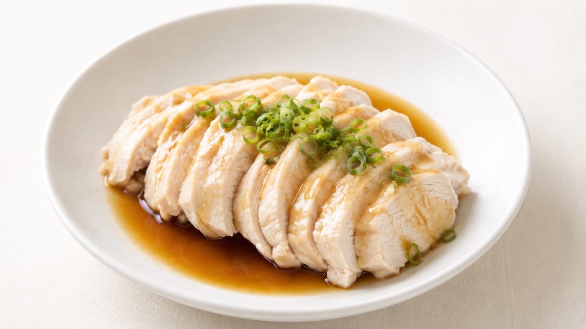 鶏むね肉の蒸し鶏（ポン酢がけ）